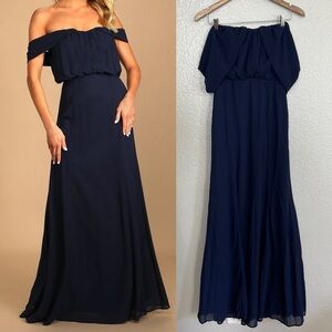 NWOT Enduring Love Navy Blue Off-the-Shoulder Maxi Dress